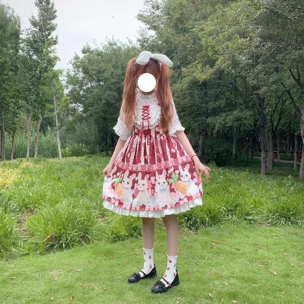 Red Bunny Parade Traditional JSK Lolita Dress for Girly Girls - Cosparty