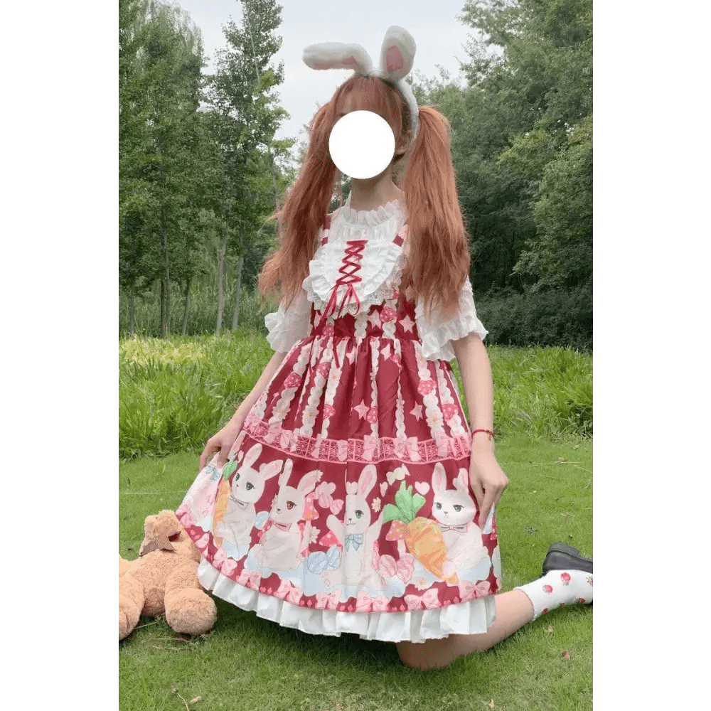 Red Bunny Parade Traditional JSK Lolita Dress for Girly Girls - Cosparty