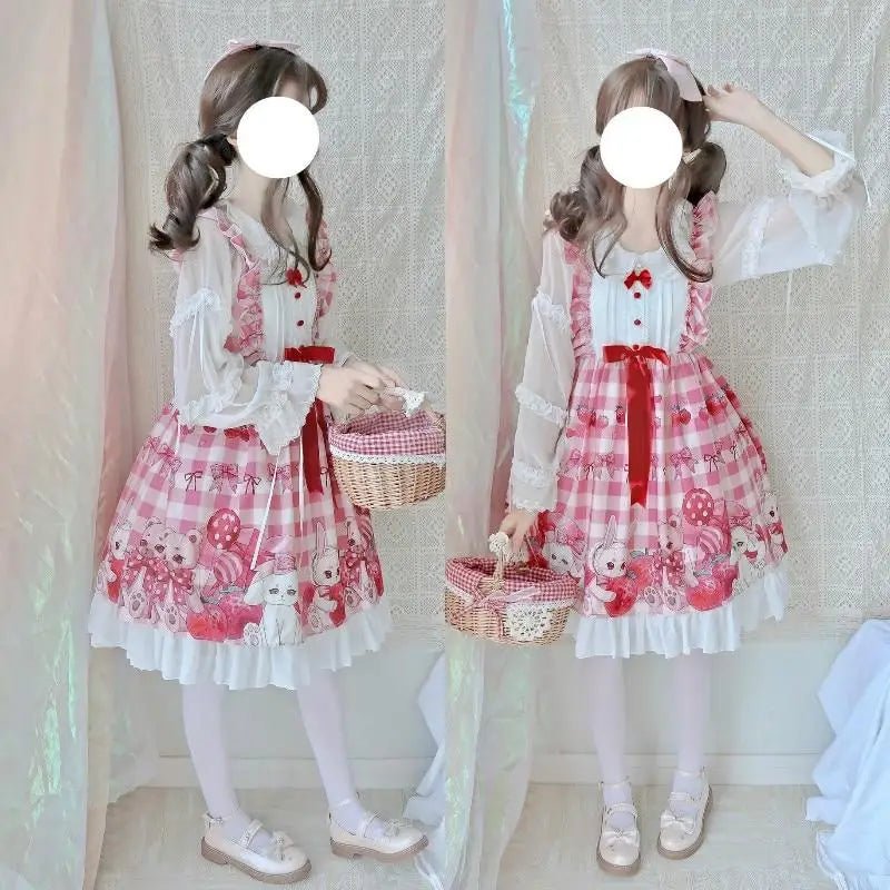 Red Bunny Rabbit Plaid Lolita Dress for Kawaii Princesses - Cosparty