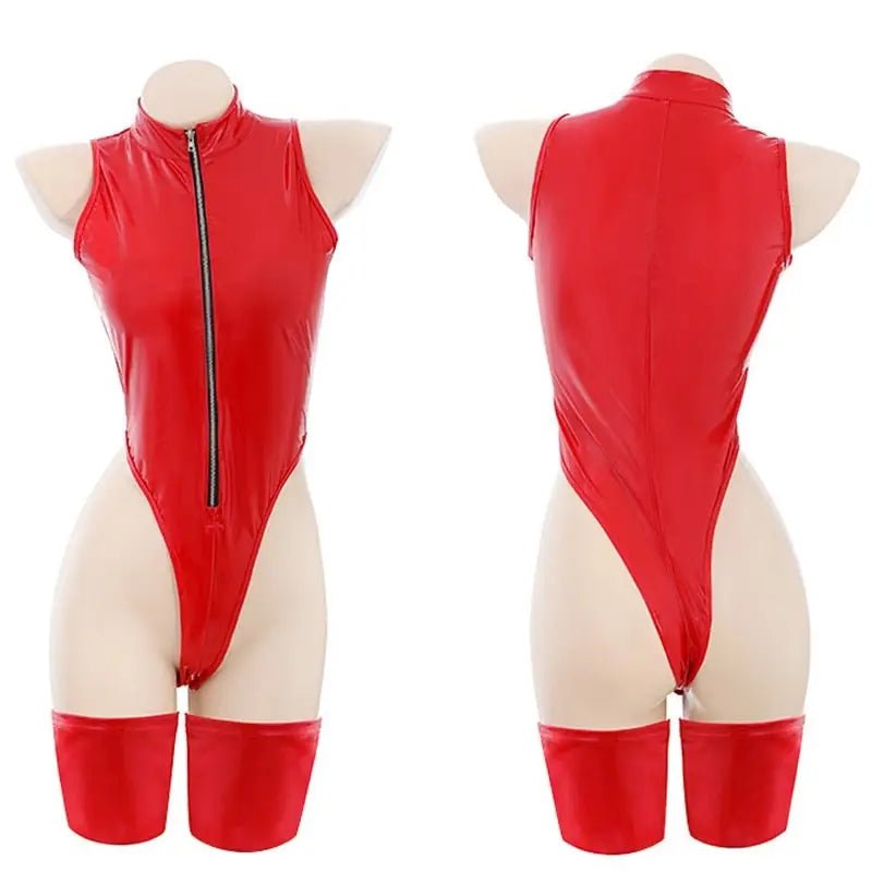 Red Latex Devil Lingerie Costume Set for Halloween - Cosparty