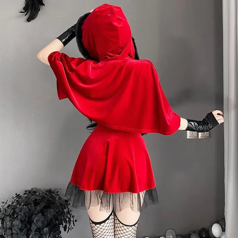 Red Riding Hood Inspired Dress with Vegan Leather Accents - Cosparty
