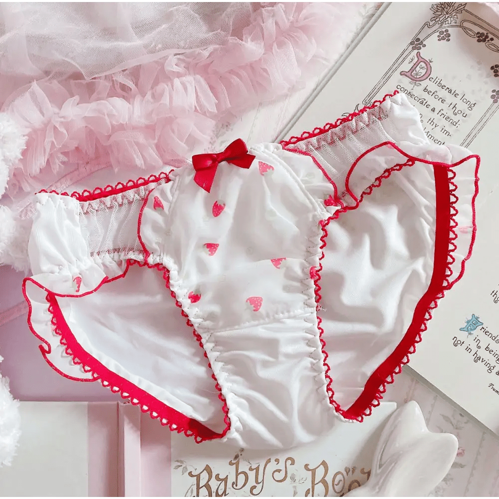 Red & White Seductive Panties with Ruffles and Cute Bows - Cosparty