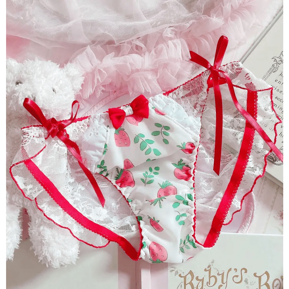 Red & White Seductive Panties with Ruffles and Cute Bows - Cosparty