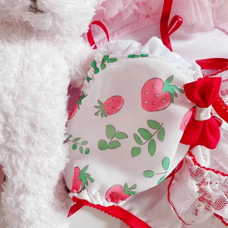 Red & White Seductive Panties with Ruffles and Cute Bows - Cosparty