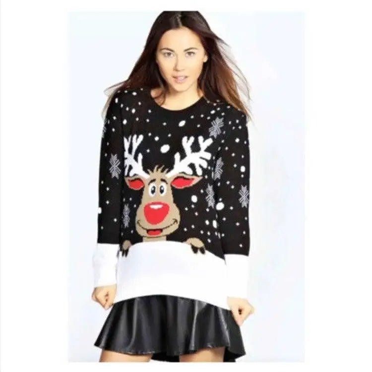 Reindeer Knit Christmas Crewneck Sweater for Holiday Cheer - Cosparty