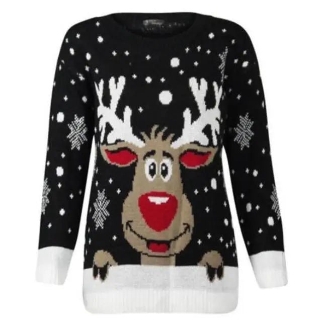 Reindeer Knit Christmas Crewneck Sweater for Holiday Cheer - Cosparty