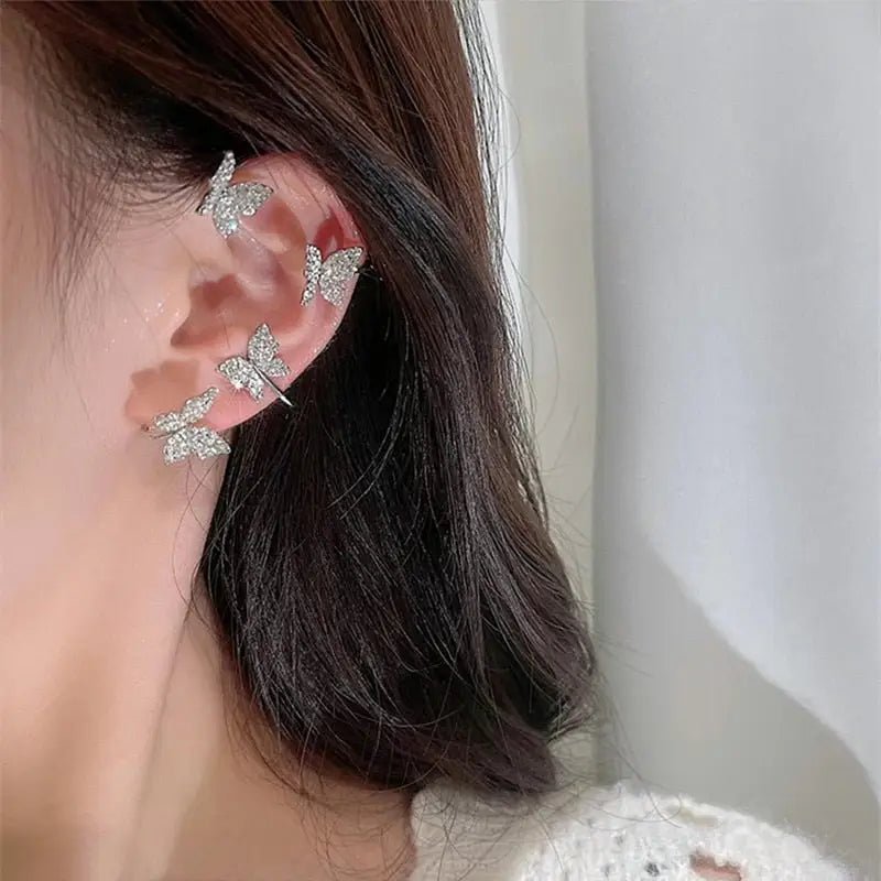 Rhinestone Butterfly Ear Cuffs for Kawaii Jewelry Collection - Cosparty