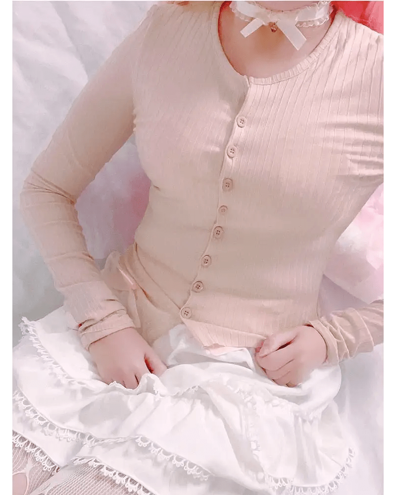 Ribbed Knit Cardigan Top for Angelcore and Fairycore Styles - Cosparty