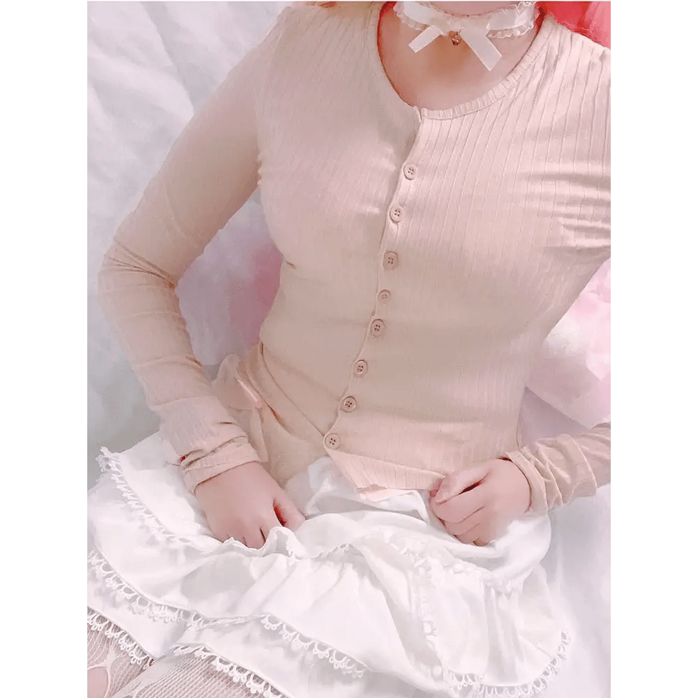 Ribbed Knit Cardigan Top for Angelcore and Fairycore Styles - Cosparty