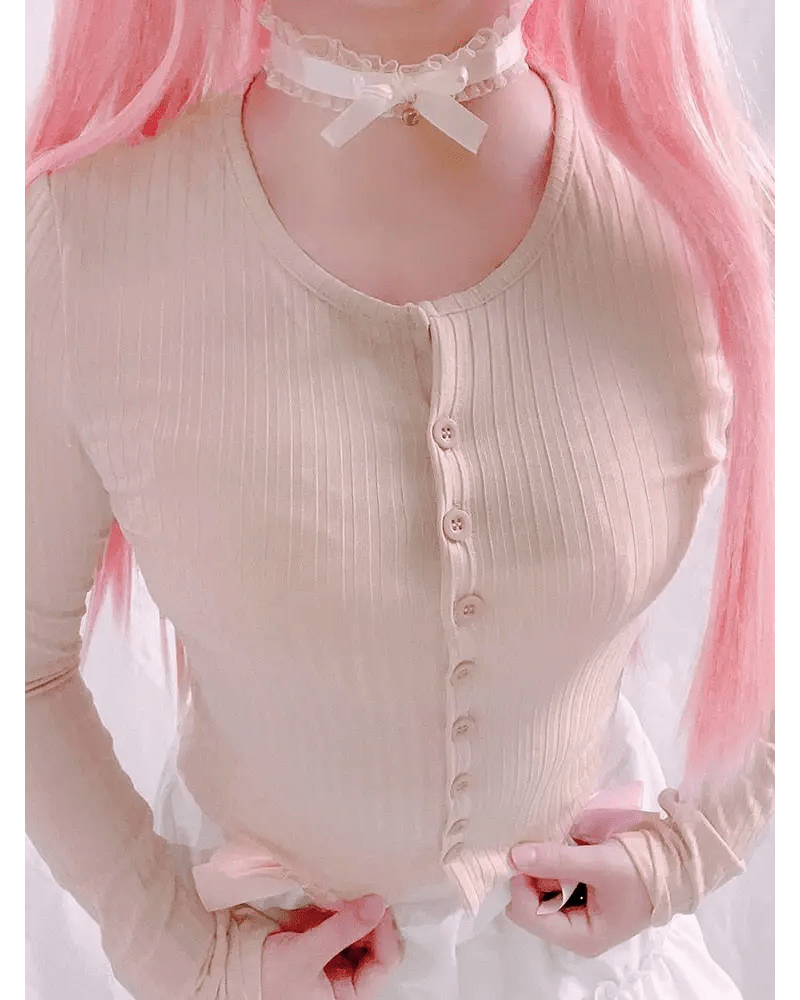 Ribbed Knit Cardigan Top for Angelcore and Fairycore Styles - Cosparty