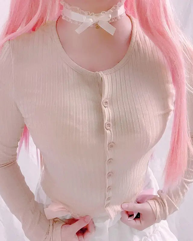 Ribbed Knit Cardigan Top for Angelcore and Fairycore Styles - shirt