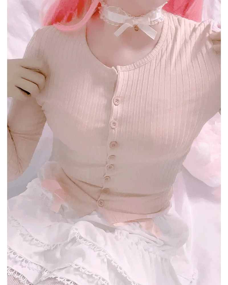 Ribbed Knit Cardigan Top for Angelcore and Fairycore Styles - Cosparty