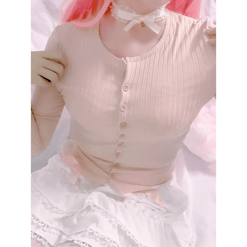 Ribbed Knit Cardigan Top for Angelcore and Fairycore Styles - Cosparty