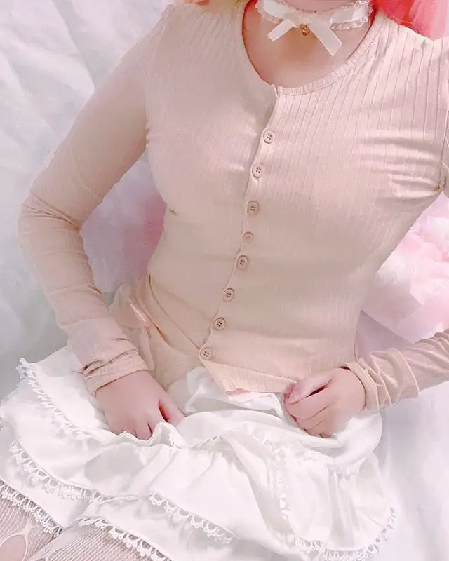 Ribbed Knit Cardigan Top for Angelcore and Fairycore Styles - Cosparty