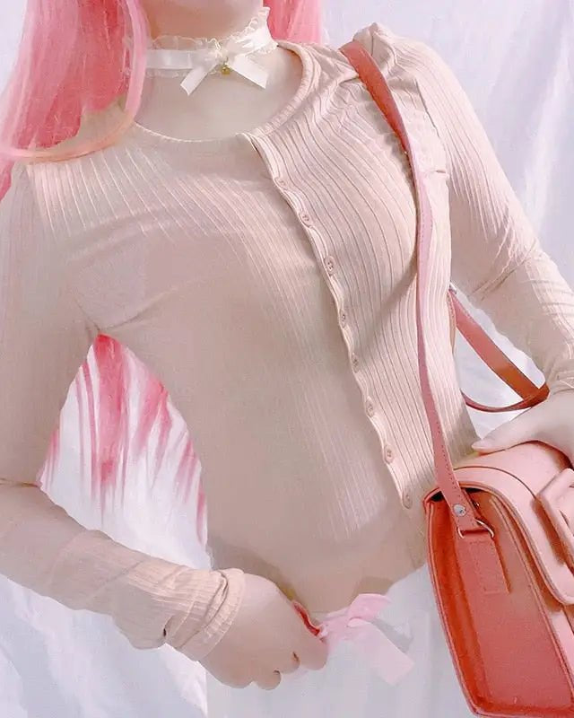 Ribbed Knit Cardigan Top for Angelcore and Fairycore Styles - Cosparty