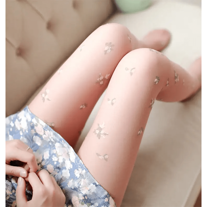 Rose Bud and Floral Embellished Nylon Leggings - Cosparty