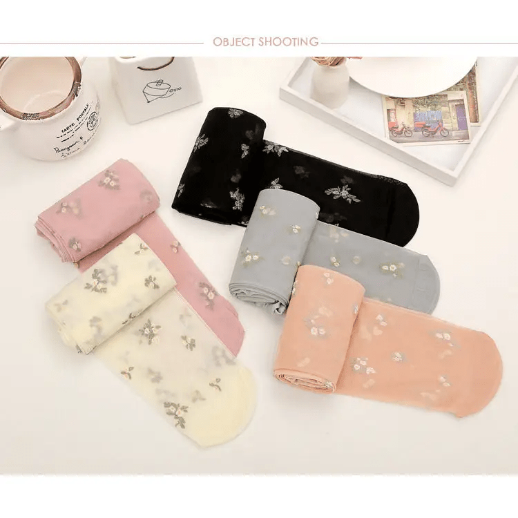 Rose Bud and Floral Embellished Nylon Leggings - Cosparty