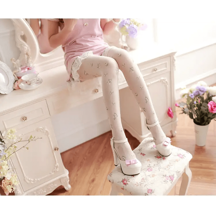 Rose Bud and Floral Embellished Nylon Leggings - Cosparty