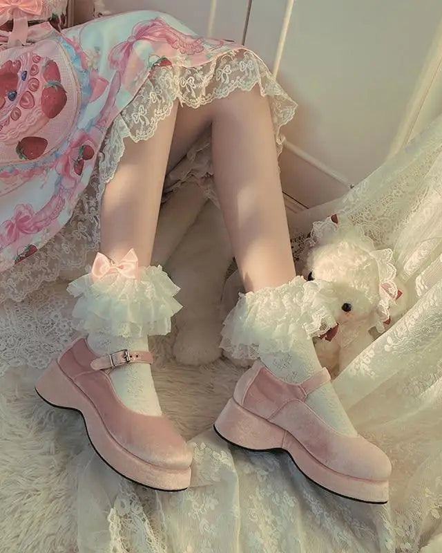 Ruffled Fairycore Socks for a Vintage Pastel Princess Aesthetic - socks