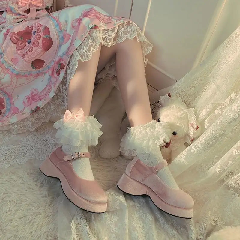 Ruffled Fairycore Socks for a Vintage Pastel Princess Aesthetic - socks
