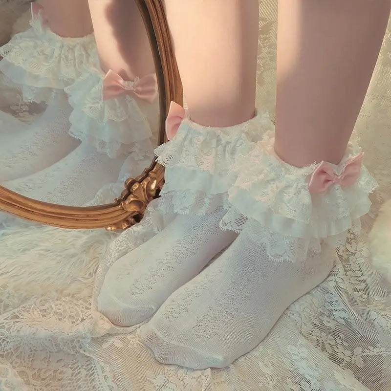 Ruffled Fairycore Socks for a Vintage Pastel Princess Aesthetic - socks
