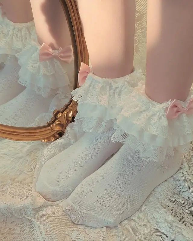 Ruffled Fairycore Socks for a Vintage Pastel Princess Aesthetic - Cosparty