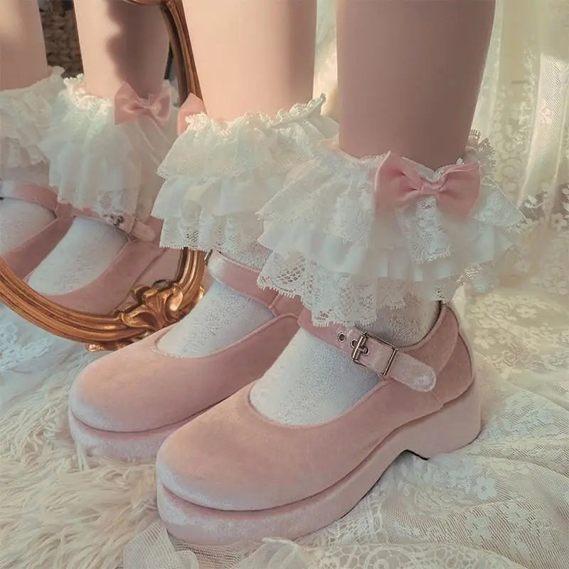 Ruffled Fairycore Socks for a Vintage Pastel Princess Aesthetic - socks