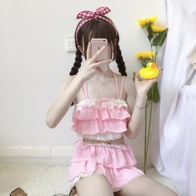 Ruffled Pink Princess Lingerie Set for Kawaii Beach Parties - Cosparty