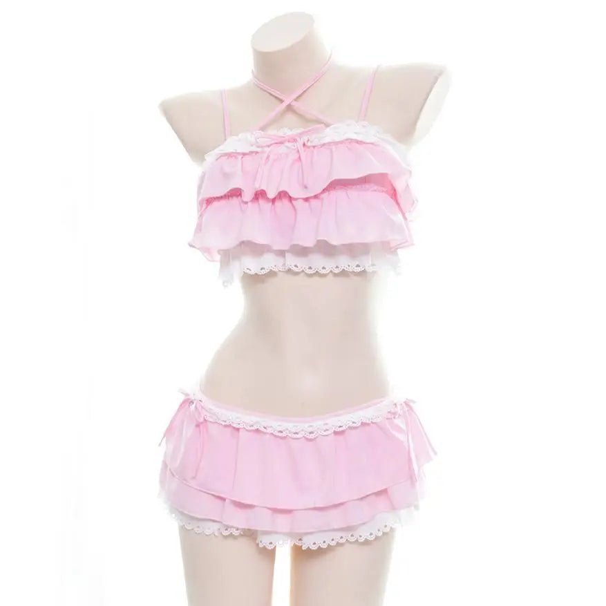 Ruffled Pink Princess Lingerie Set for Kawaii Beach Parties - Cosparty