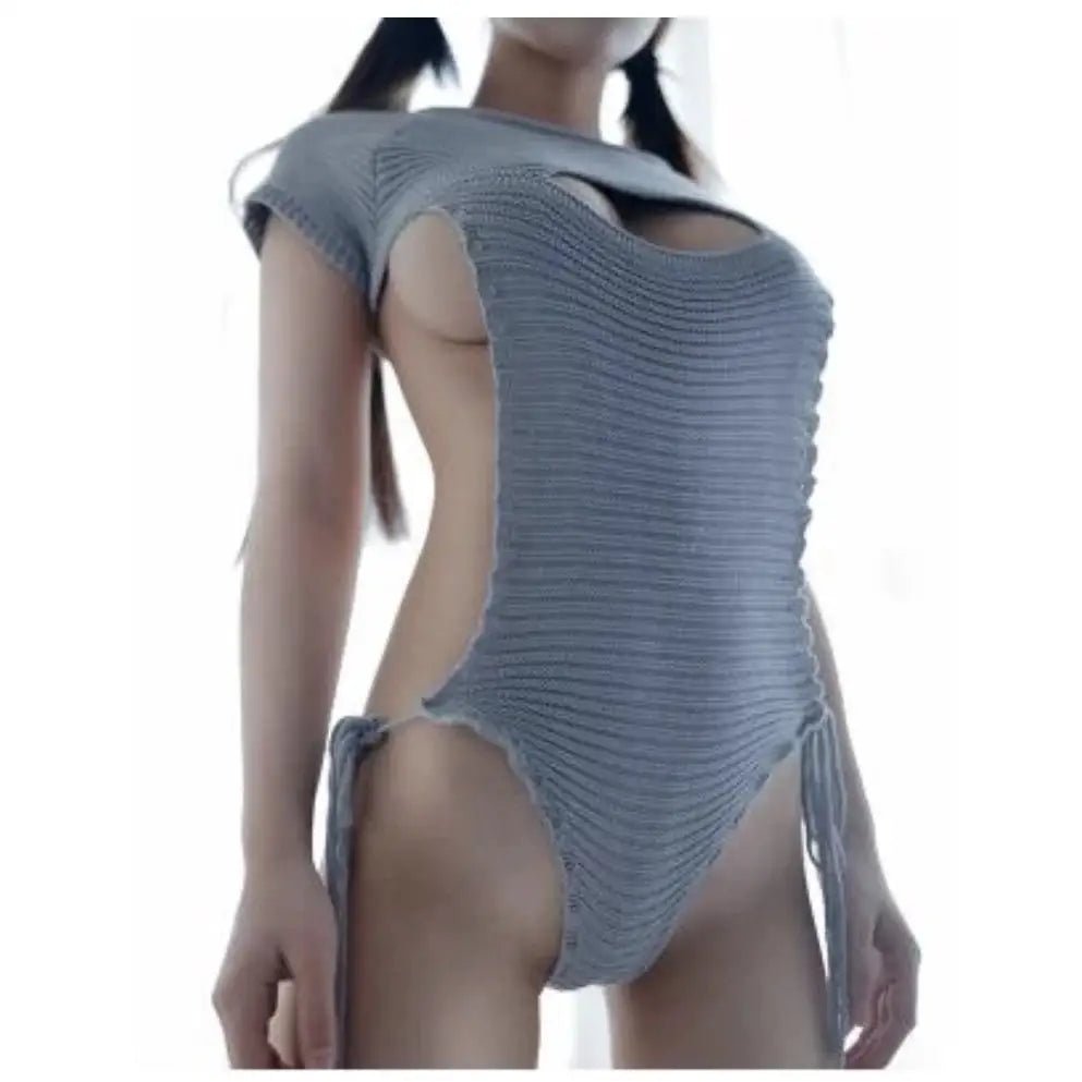 Sassy Cable Knit Virgin Killer Onesie in Blue, Black, and Grey - Cosparty