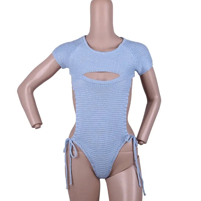 Sassy Cable Knit Virgin Killer Onesie in Blue, Black, and Grey - Cosparty