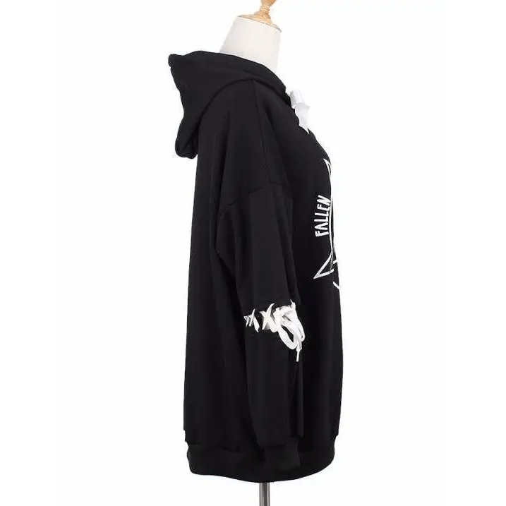 Satanic Bunny Hooded Sweatshirt with Corset Lace - Up Sleeves - Cosparty