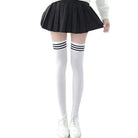 School Girl Inspired Tall Thigh High Stockings with Stripes - Cosparty