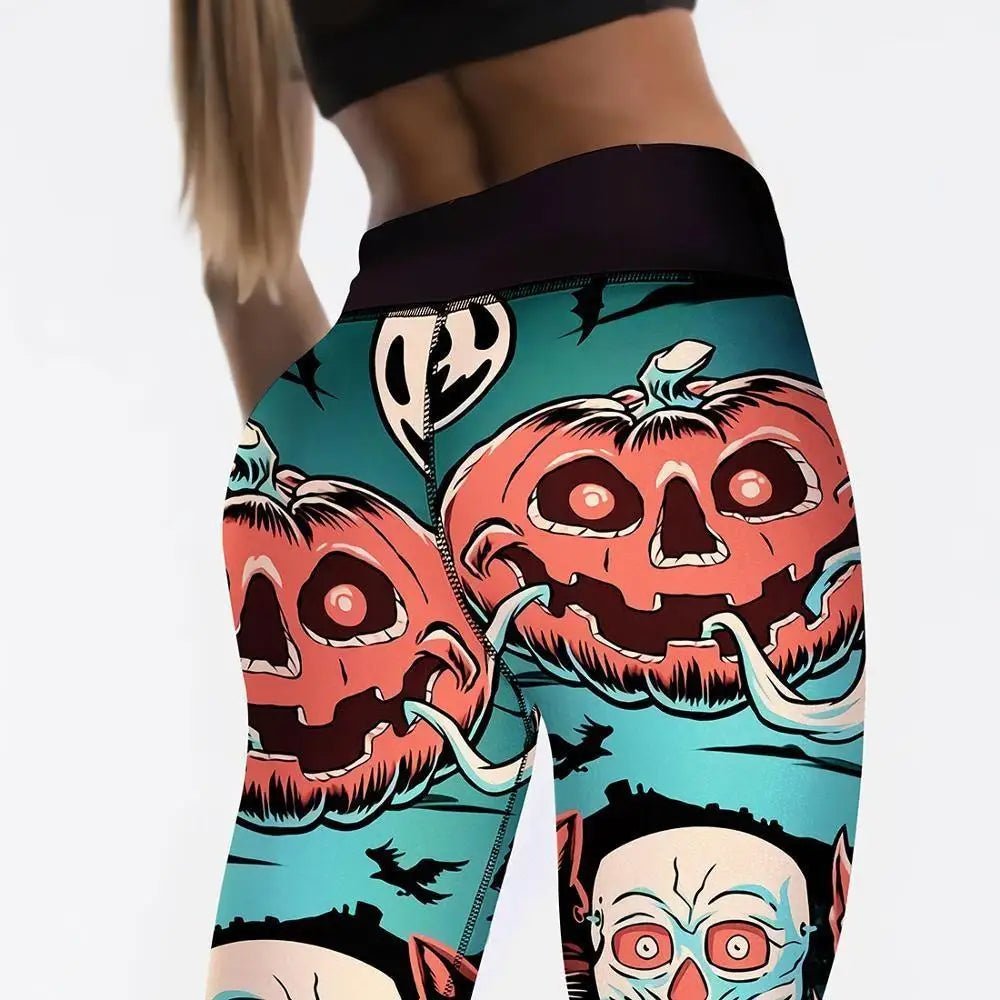 Screaming Pumpkin Printed Leggings for Halloween Enthusiasts - Cosparty