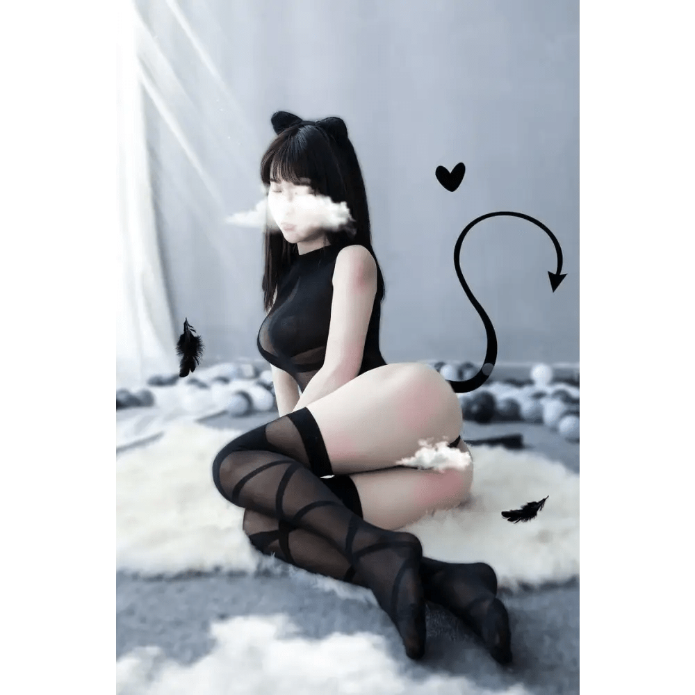 Seductive Black Criss - Cross Mesh Bodystocking for Special Occasions - Cosparty