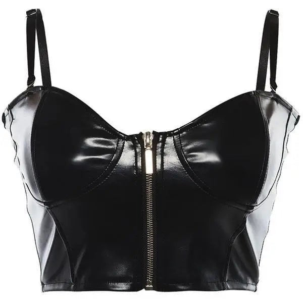 Seductive Black Latex Camisole with Gold Zipper and Built - In Cups - Cosparty