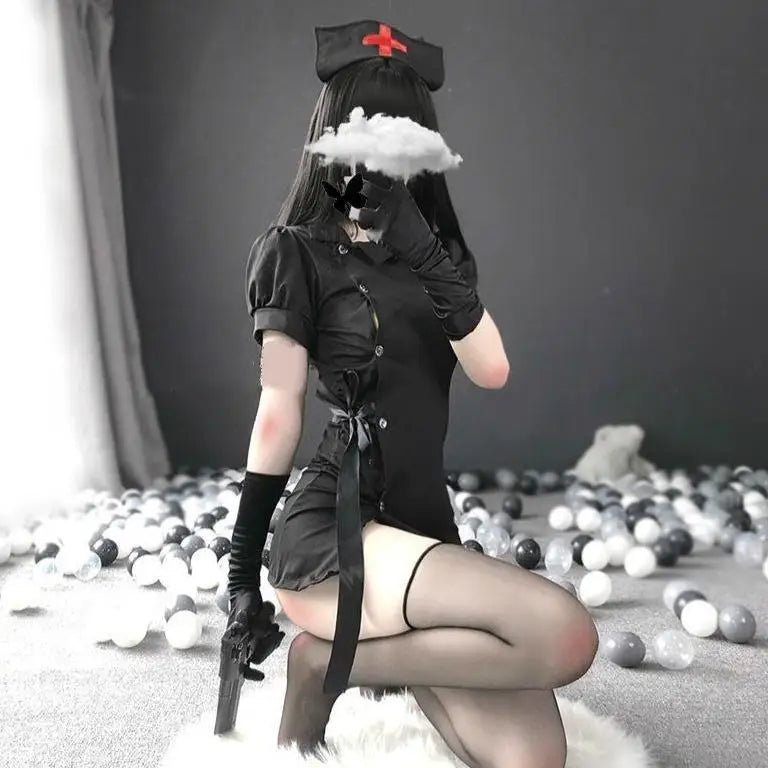 Seductive Black Nurse Military Cosplay Costume - Cosparty