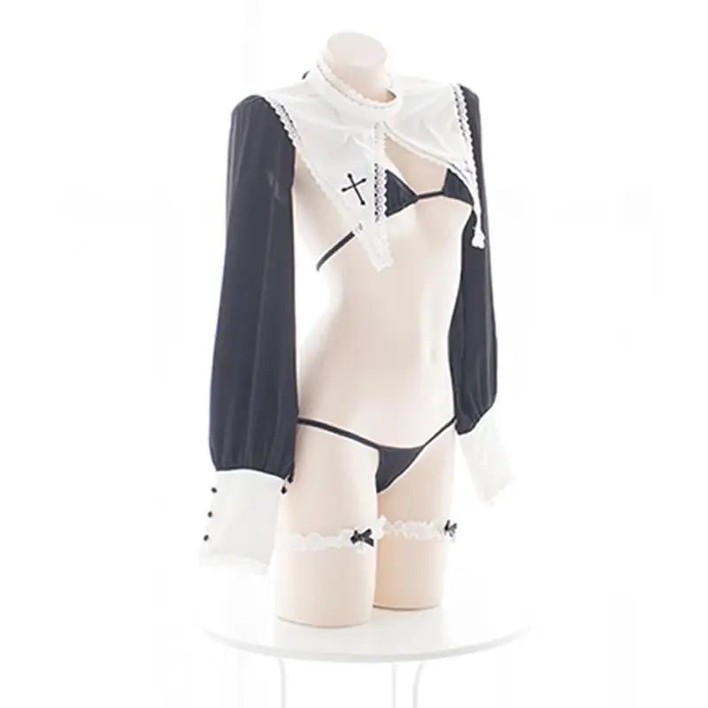 Seductive Nun Priestess Cosplay Lingerie Set for Halloween - Cosparty