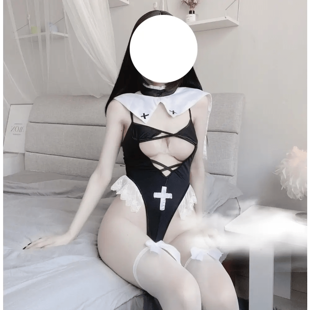 Seductive Nun Priestess Cosplay Lingerie Set for Halloween - Cosparty