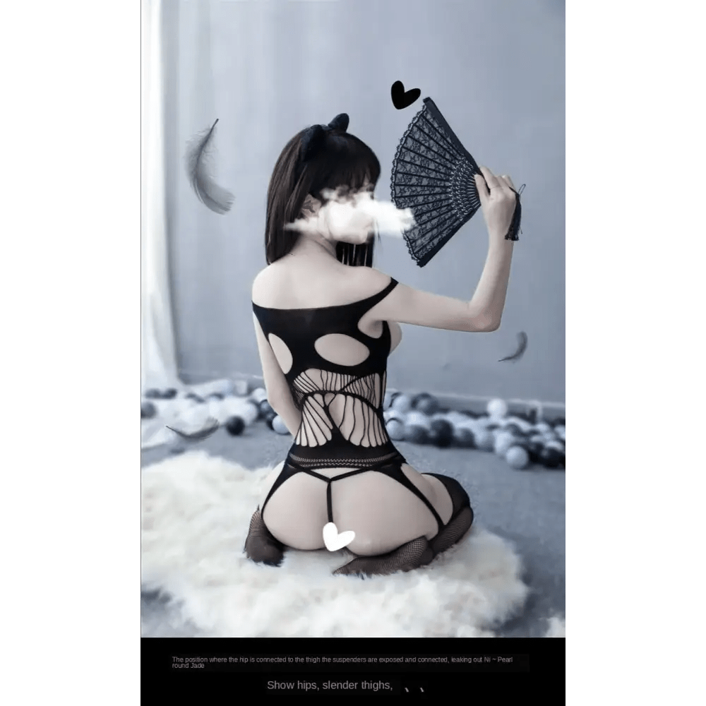 Seductive Nylon Mesh Bodystocking with Open Chest for Nipple Covers - Cosparty