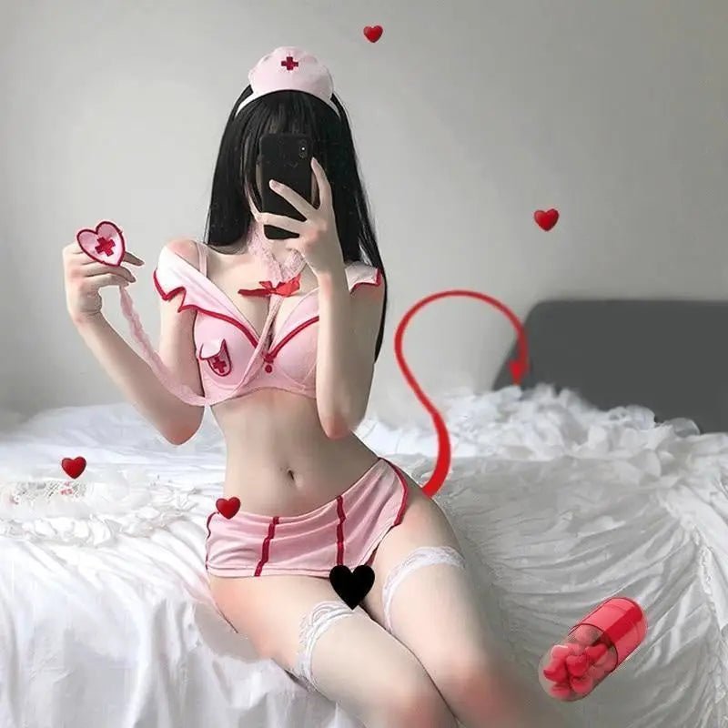 Seductive Pink Nurse Lingerie Costume for Roleplaying and Cosplay - Cosparty