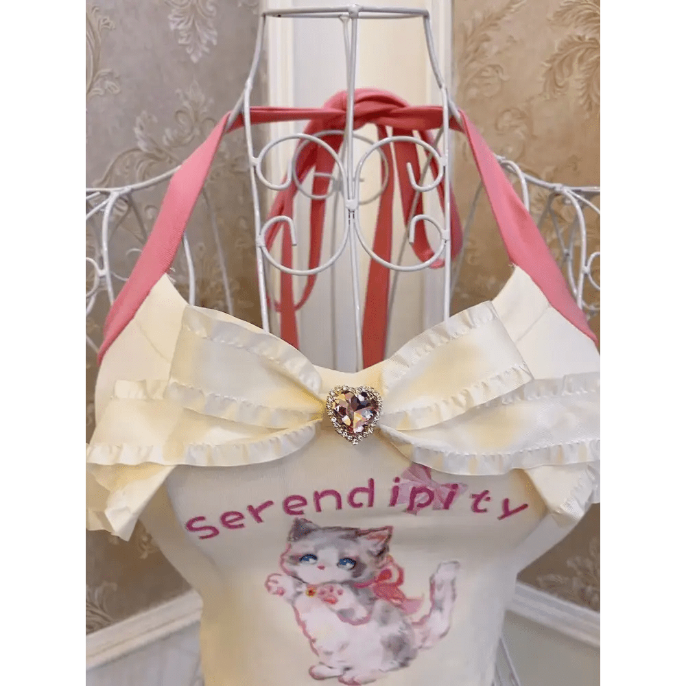 Serendipity Kitten Tank in Pale Yellow for Retro Fashionistas - Cosparty