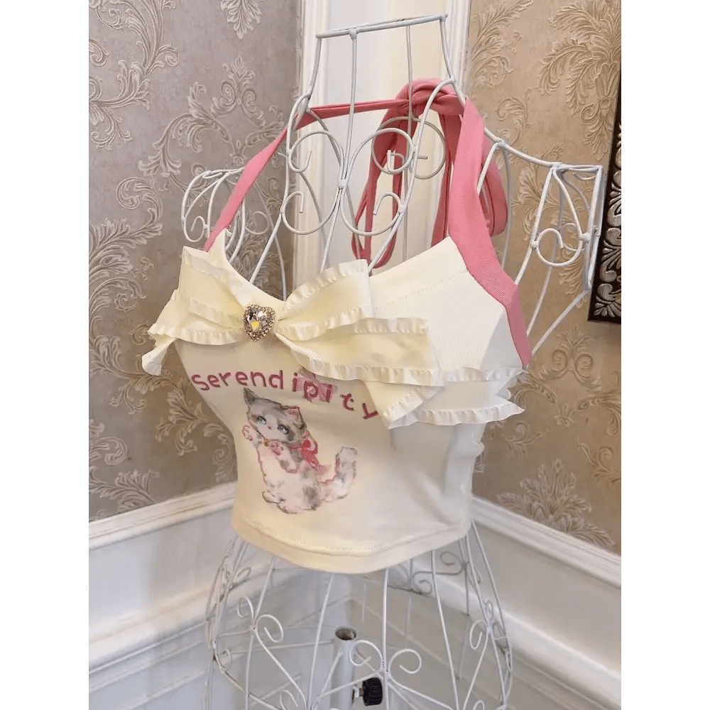 Serendipity Kitten Tank in Pale Yellow for Retro Fashionistas - Cosparty