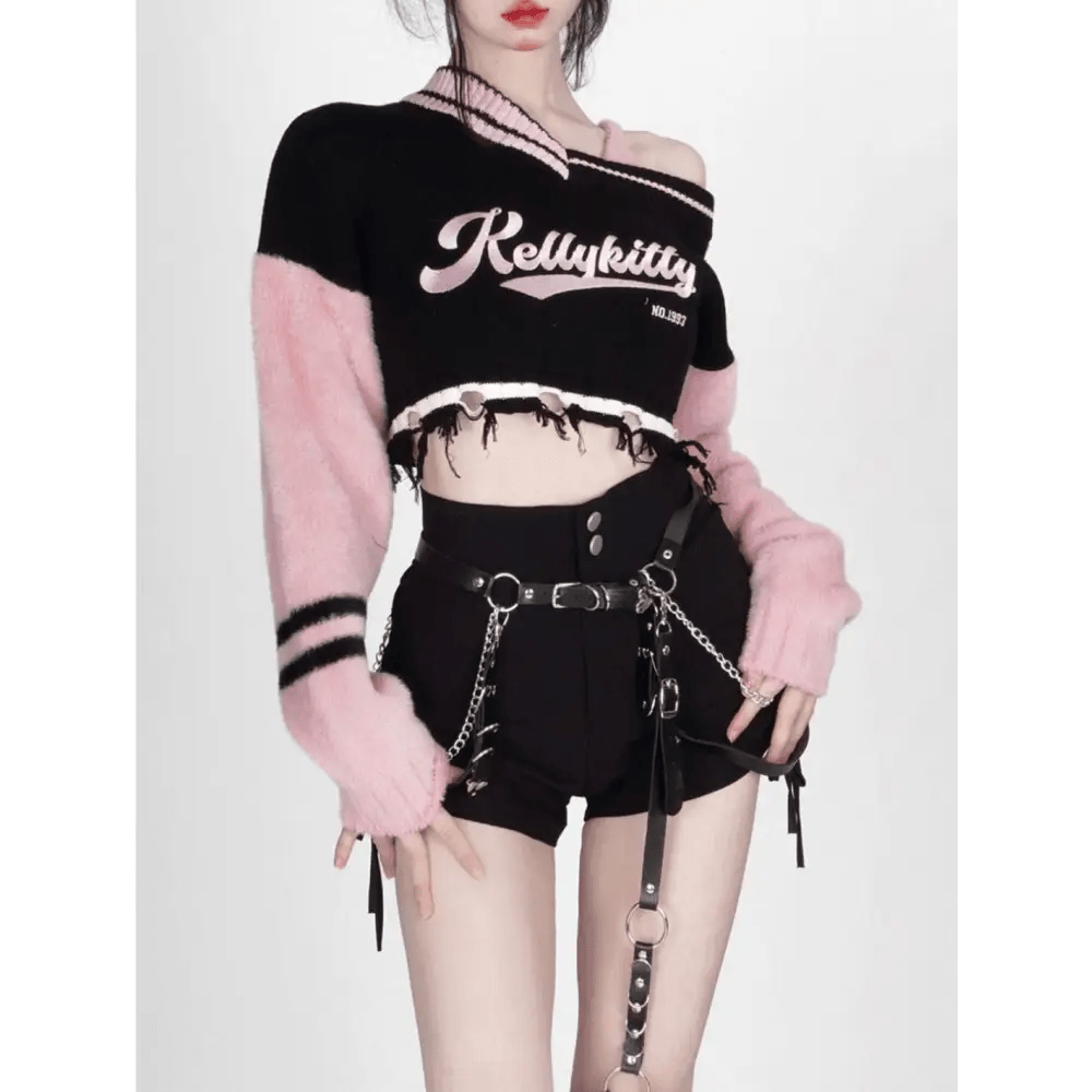 Shadow Blossom Cropped Sports Jacket in Pink and Black - Cosparty