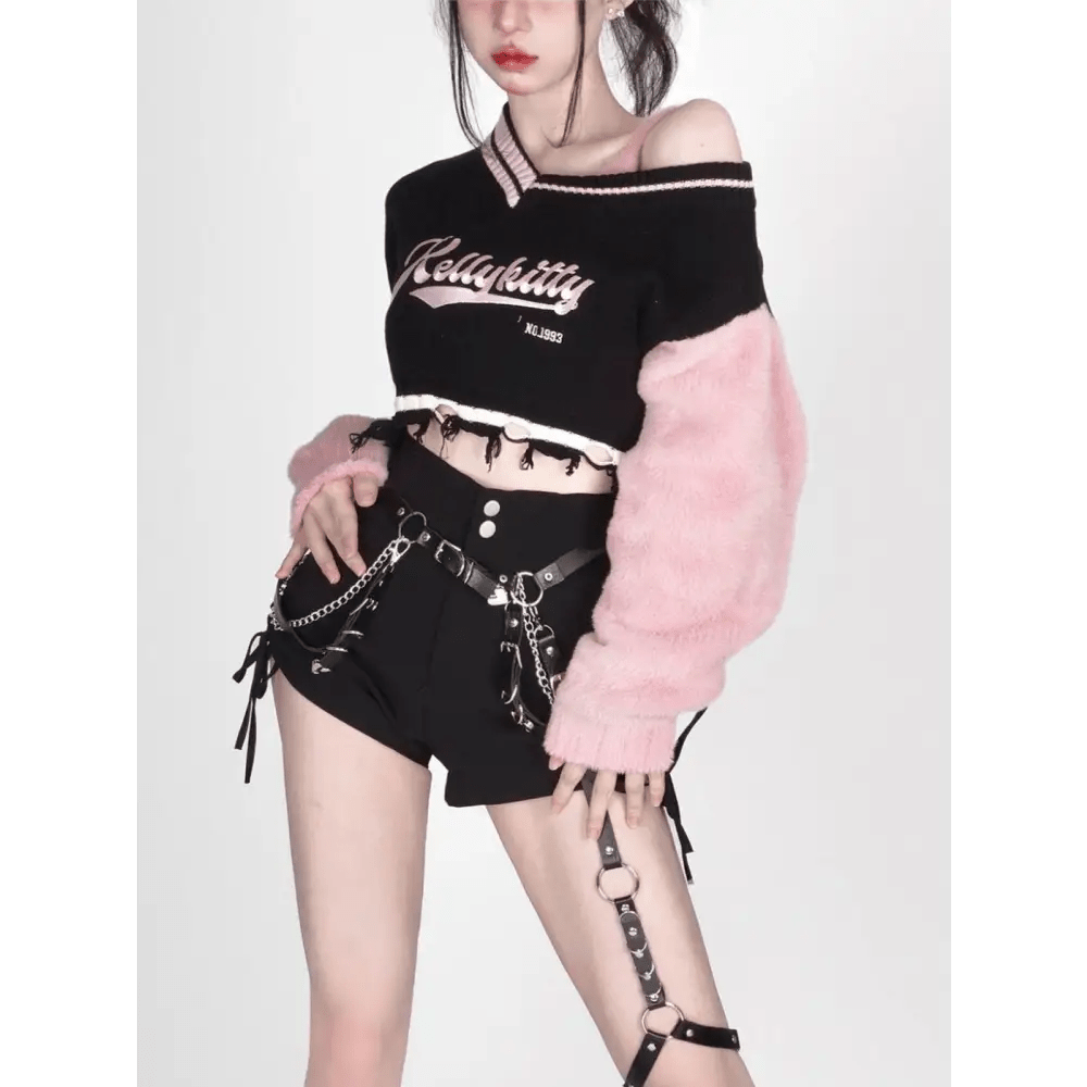 Shadow Blossom Cropped Sports Jacket in Pink and Black - Cosparty