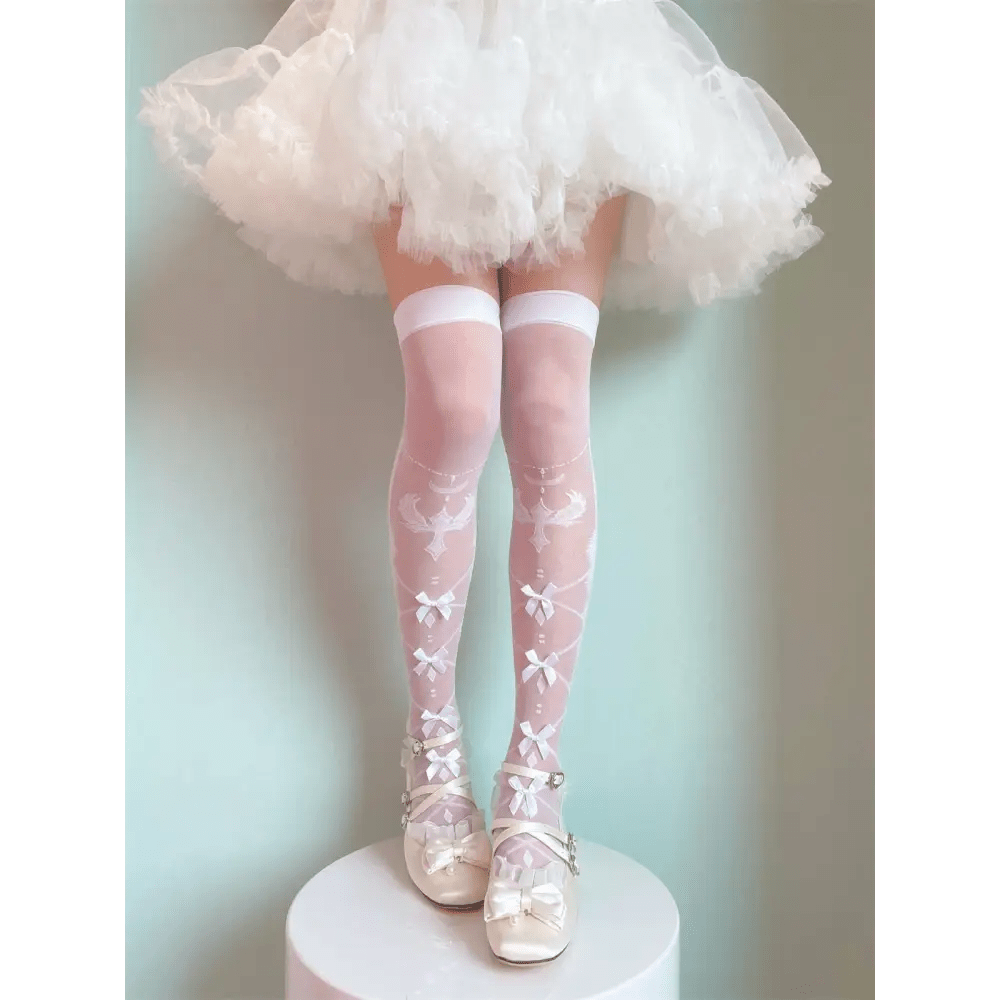 Sheer Lolita Nylon Thigh Highs for a Kawaii Fairycore Look - Cosparty