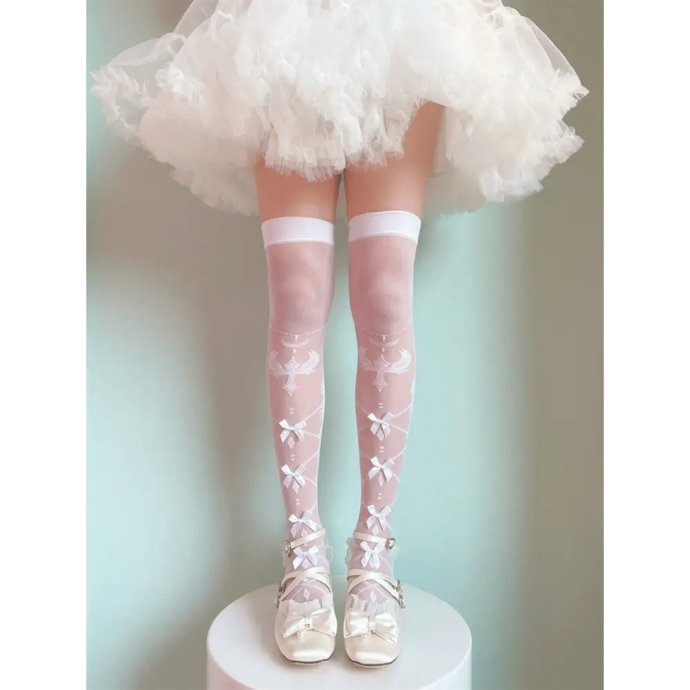 Sheer Lolita Nylon Thigh Highs for a Kawaii Fairycore Look - Cosparty