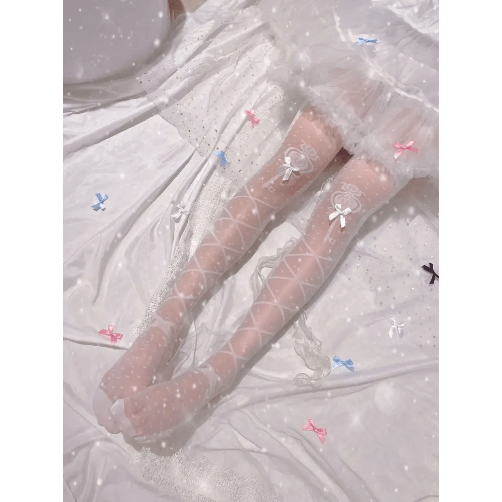 Sheer Lolita Nylon Thigh Highs for a Kawaii Fairycore Look - Cosparty