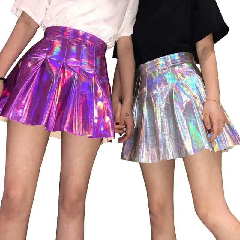 Shiny Reflective Hologram Skirt 40cm Length for Everyday Glamour - Cosparty