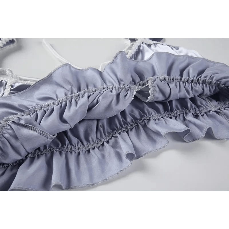 Silky Satin Lace - Up Lingerie Sleep Set with Ruffled Trim and Bows - Cosparty